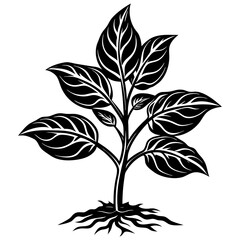 Young plant black art vector illustration