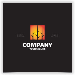 bamboo tree silhouette in square logo design vector template