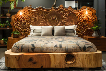 Build wooden headboard bedroom with intricate patterns 