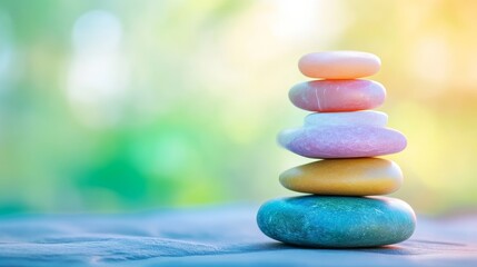 Obraz premium Balanced stack of colorful stones against a