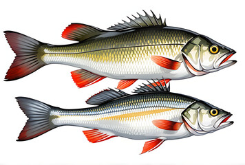 Obraz premium fresh sea bass fish displayed plain white background