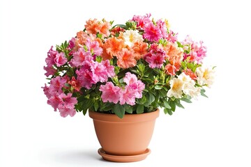 Colorful azalea flowers in the pot isolated on a white background 