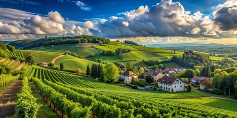 Vineyard Landscape Under a Dramatic Sky, Switzerland, Vineyard, Landscape, Switzerland, Europe