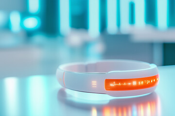 A futuristic wearable medical device providing continuous health monitoring and instant feedback to the user