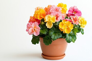 Fototapeta premium Colorful begonia flowers in the pot isolated on a white background 