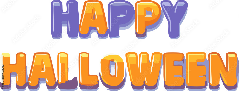 Wall mural custom text yellow happy halloween for banner, isolated on white vector illustration