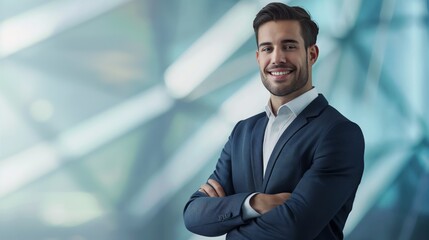 Fototapeta premium portrait of businessman smiling with confident at outdoor modern building