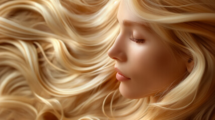 Naklejka premium Serene Beauty A Young Woman with Flowing Hair Captured in a Dreamy and Enchanting Portrait that Evokes Tranquility and Grace