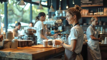 Barista taking orders and interacting with customers at the counter