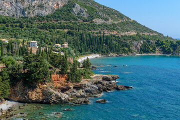 View of the beautiful Kalamitsi beach next to Kardamyli village in Messinian Mani, Peloponnese, Greece