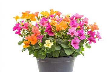 Colorful clarkia flowers in the pot isolated on a white background