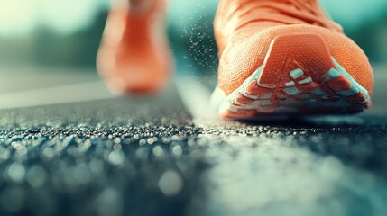 A close-up of a runner's shoe capturing the moment just before setting off on a track, illustrating preparation, focus, and the immediacy of athletic performance and vigor.