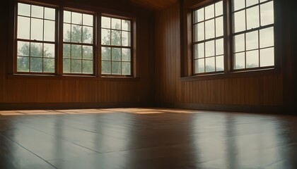 Empty interior room 3d illustration minimalist room with unfurnished parquet floor windows wooden and white wall 3d render 3d illustration 13