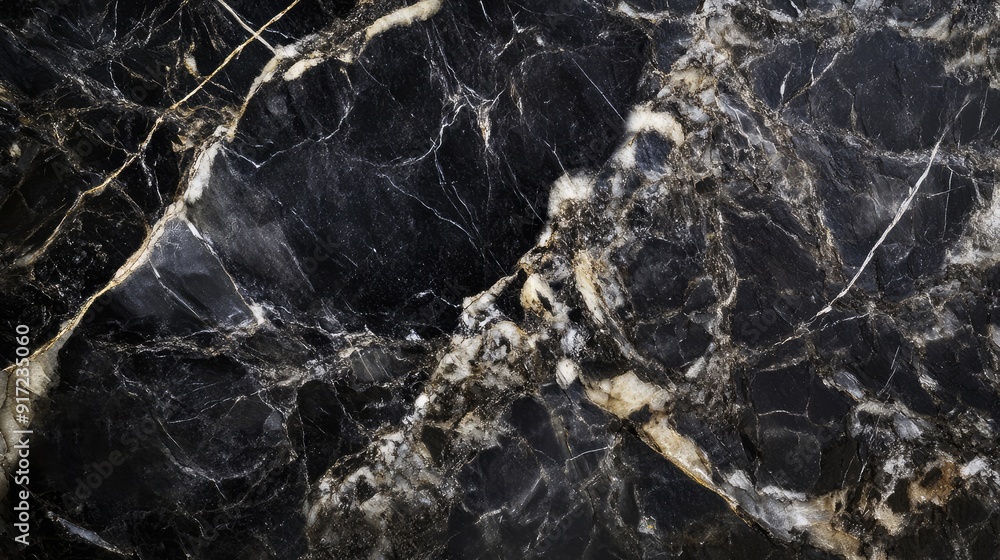 Poster a close-up view of a textured black marble surface with intricate patterns.