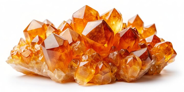 Citrine Crystal Cluster on White Background, Mineral, Gemstone, Crystal Healing, Citrine