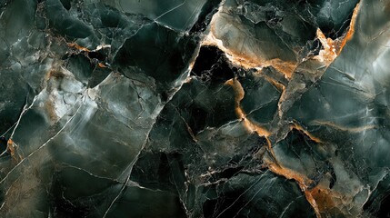 A textured abstract representation of dark green and black marble with golden veins.