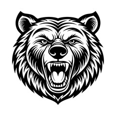 Fierce Bear Head Mascot Vector Illustration - Cartoon Clipart and Line Art Design