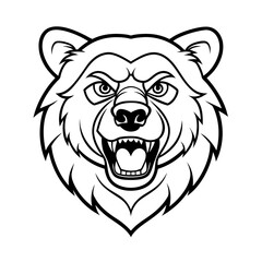 Fierce Bear Head Mascot Vector Illustration - Cartoon Clipart and Line Art Design