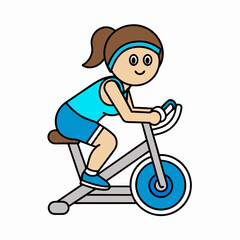 Fitness Woman Cycling on Gym Ergometer - Sport Training Vector Illustration