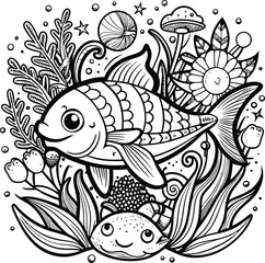Naklejka premium Sea Life Coloring Pages for Kids. Sea Life Coloring Pages for KDP Interior. Ai generated