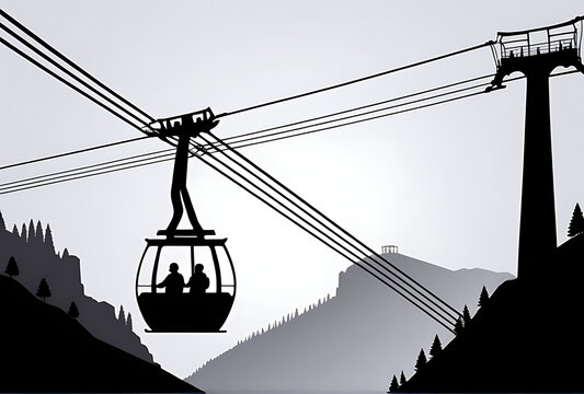 minimalist silhouette cableway gondola transportation theme