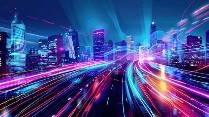 Fototapeta premium Night Cityscape with Dynamic Light Trails