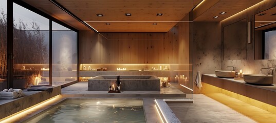  A spa-like bathroom with a large soaking tub double vanity and soft lighting 