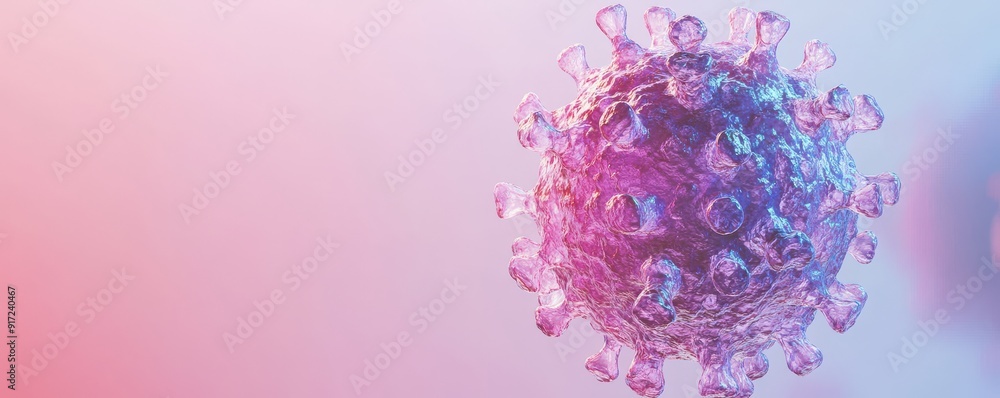 Poster 3d rendering of a virus structure in vibrant colors, symbolizing modern science and healthcare chall
