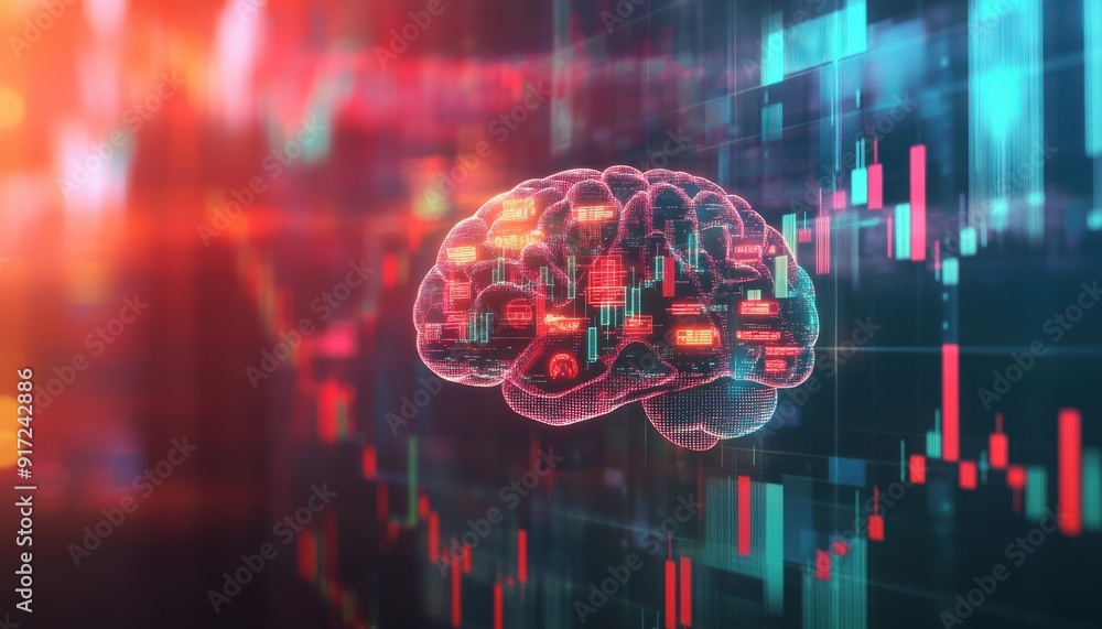 Aufkleber a digital representation of a brain overlaid on abstract data graphs, symbolizing intelligence and t