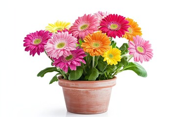 Fototapeta premium Colorful helenium flowers in the pot isolated on a white background