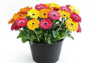 Colorful helenium flowers in the pot isolated on a white background