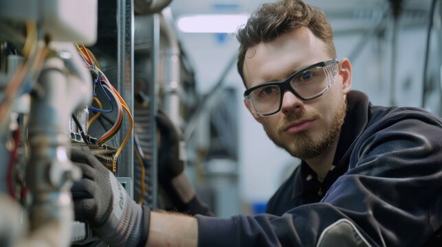 Technician servicing residential HVAC system