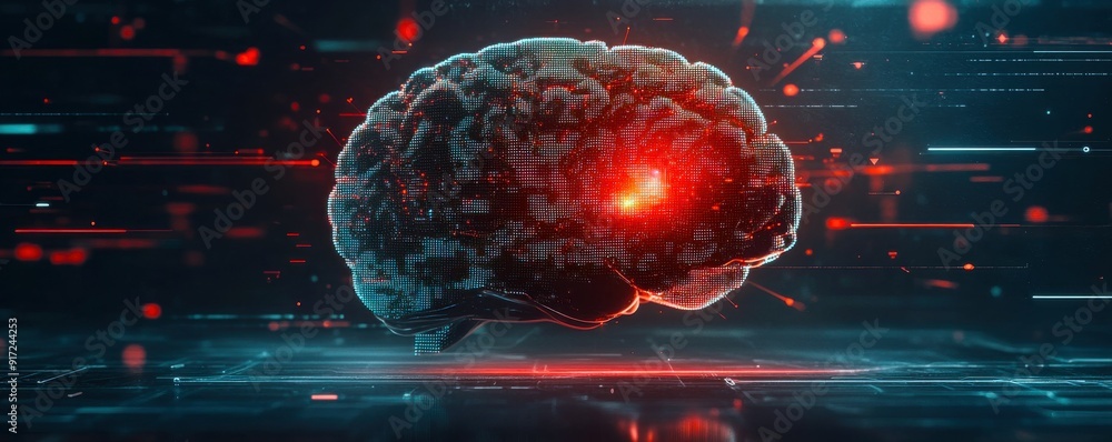 Aufkleber a futuristic digital brain surrounded by glowing elements, symbolizing advanced technology and artif