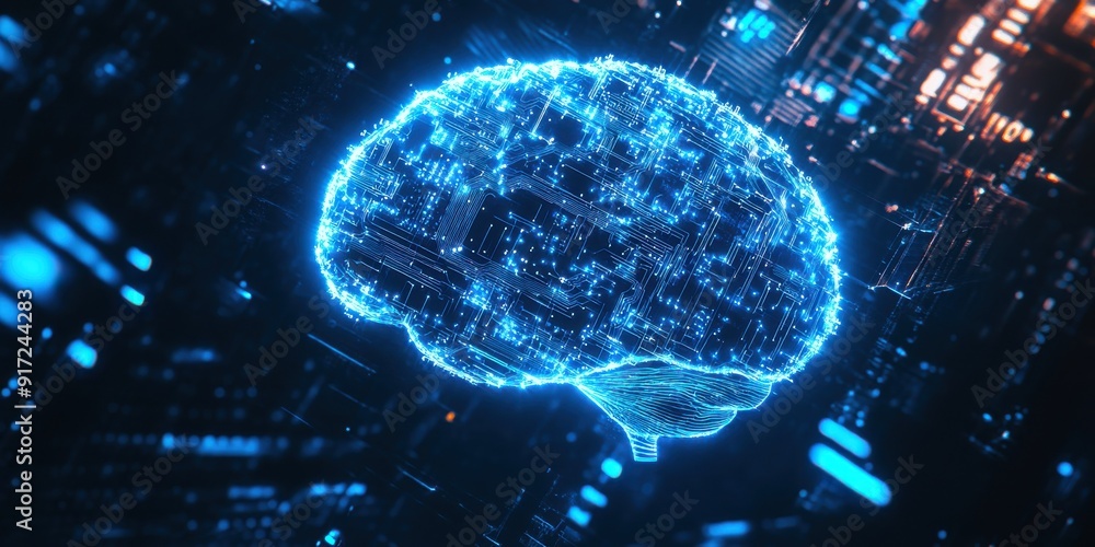 Aufkleber a futuristic digital brain visualization representing artificial intelligence and technology integra