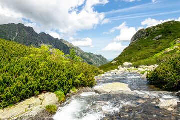 Valley of Five Lakes in the Tatras. Mountain landscape with a view of the mountain lakes.
