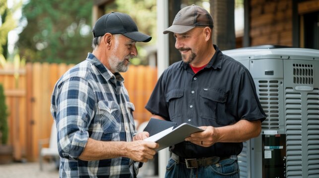 HVAC contractor discussing project details with client