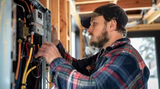 Technician installing new HVAC system in home