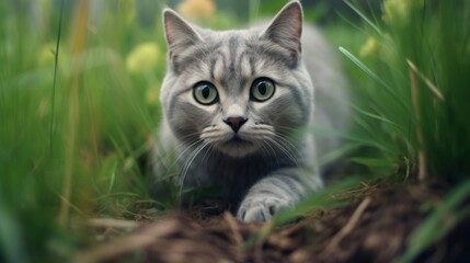 Gray Cat in the Grass