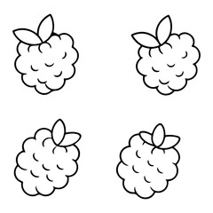 Set of tropical Berries and fruit outlines, Cute Strawberry, cherry, blackberry, blueberry, bilberry, raspberry line art,