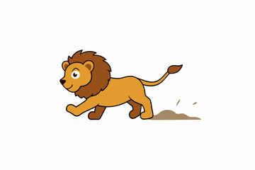 Obraz premium A cartoon lion sprinting across a savannah art vector illustration
