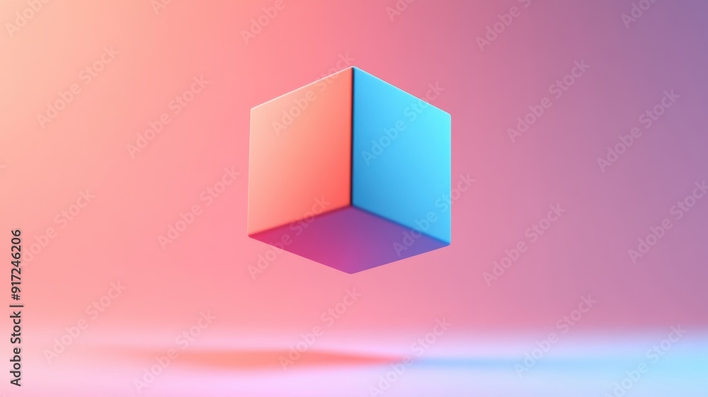 Poster a minimalist 3d cube floats against a vibrant gradient background, showcasing modern design and abst