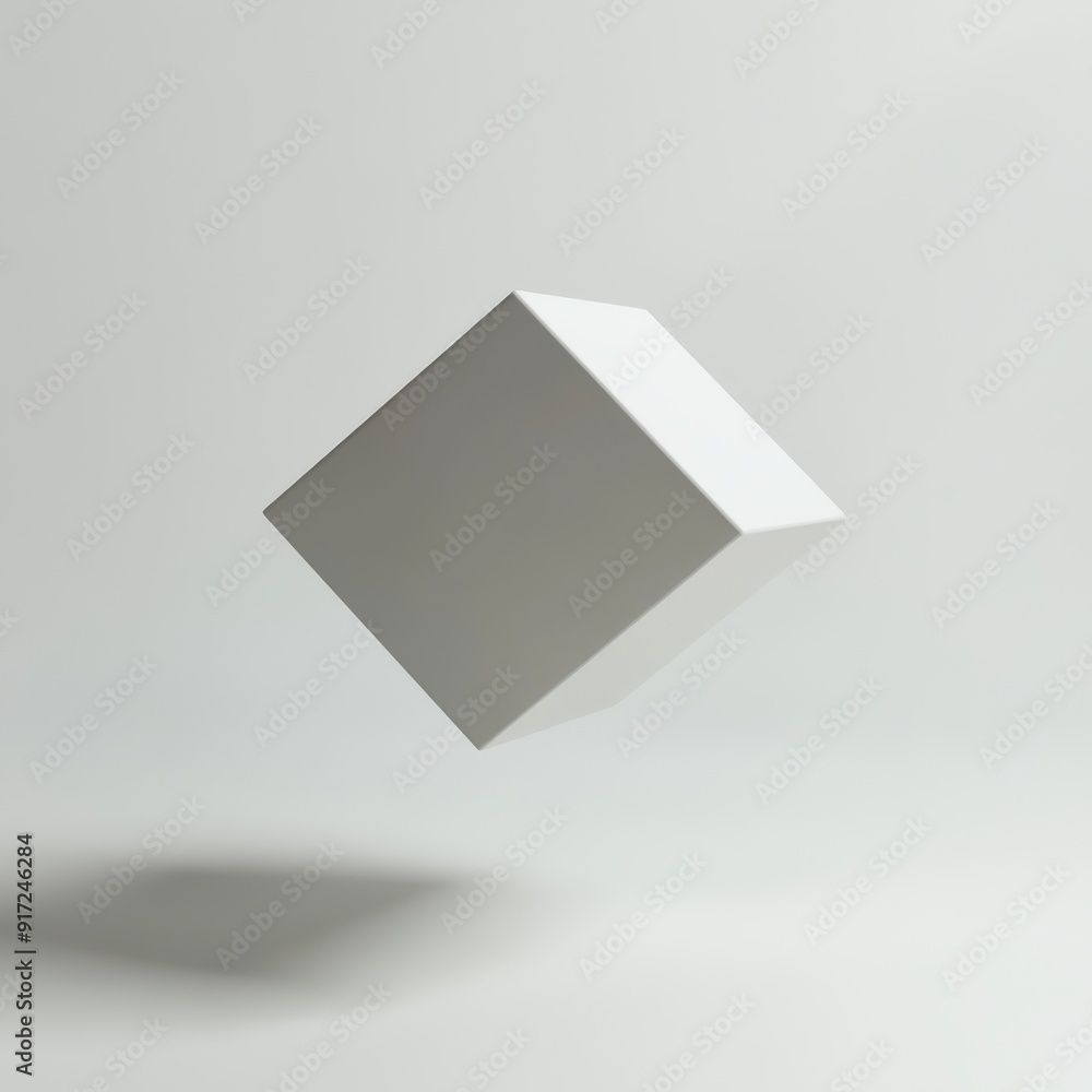 Poster a minimalist white cube floating in a soft, neutral background, representing modern design and abstr