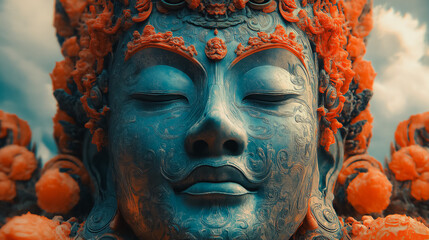 Classic Thai artwork with modern tech overlays, merging vintage aesthetics and contemporary digital effects.