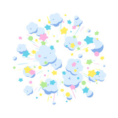 煙と星が広がるかわいい爆発のエフェクト素材