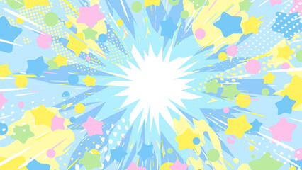 爆発の光と星が広がるエフェクトのイラスト © ふわぷか