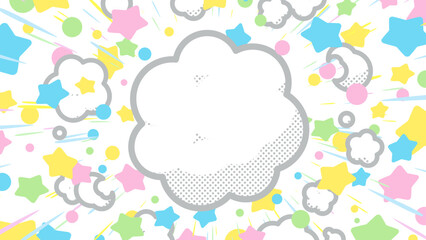 煙と星が広がるかわいい爆発の背景イラスト_16:9