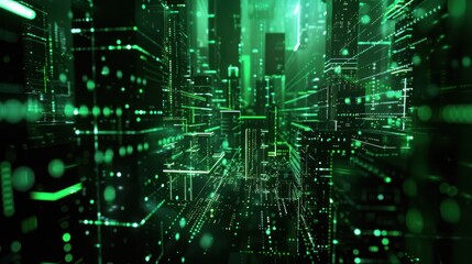 Digital Cityscape in Green Hues