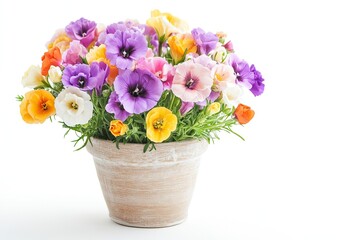 Colorful lisianthus flowers in the pot isolated on a white background