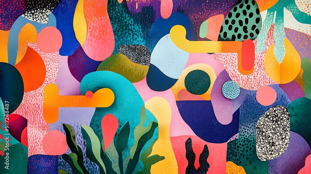 Poster abstract art with colorful shapes and patterns