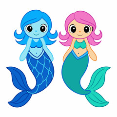 Cute mermaids with fish art vector illustration